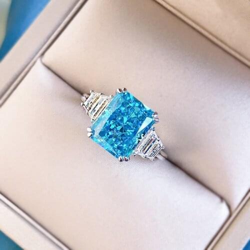 UMQ Rings for Women 8*10 Aquamarine / Yellow High Carbon Diamond 925 Sterling Silver Rings Vintage Wedding Rings 2021 Trend