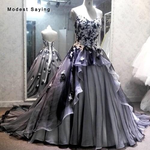 High Quality Ivory and Black Ball Gown Beaded Lace Wedding Dresses 2018 with Lace Up Back Formal Bridal Gowns vestido de noiva