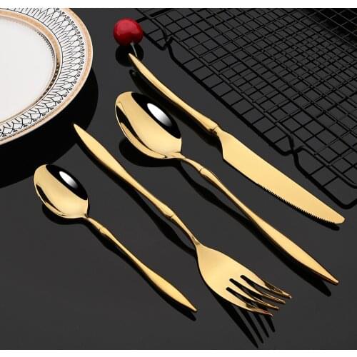 Gold Flatware Western Cutlery Set Mirror Luxury Knife Fork Tea Spoon Dinnerware 18/10 Stainless Steel Tableware Silverware Set