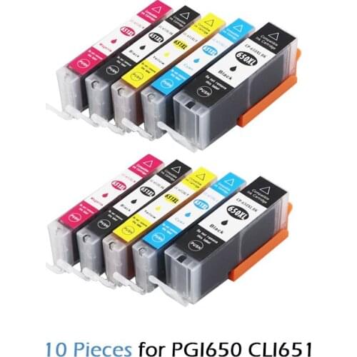 10Pcs PGI 650 CLI 651 Compatible Ink Cartridges for Canon Pixma MG6360 MG7160 IP7260 iX6860 iP8760 MX726 Printers PGI650 CLI651