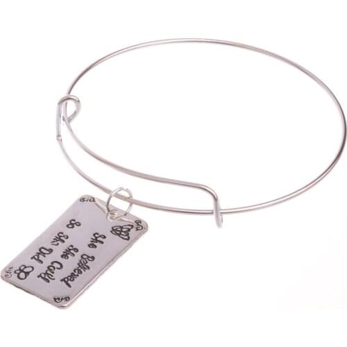 12PC Square She Believed She Could So She Did Pendant Bangles Adjustable Charm Bracelets Family Friends Women Men Inspire Gifts