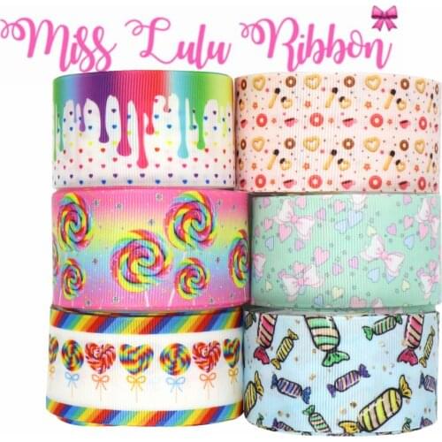 16mm-75mm Rainbow Candy Lollipop Gradient Color Printed Grosgrain/Foe Ribbon DIY Hair Bowknots Wedding Party Decor 50yards/roll