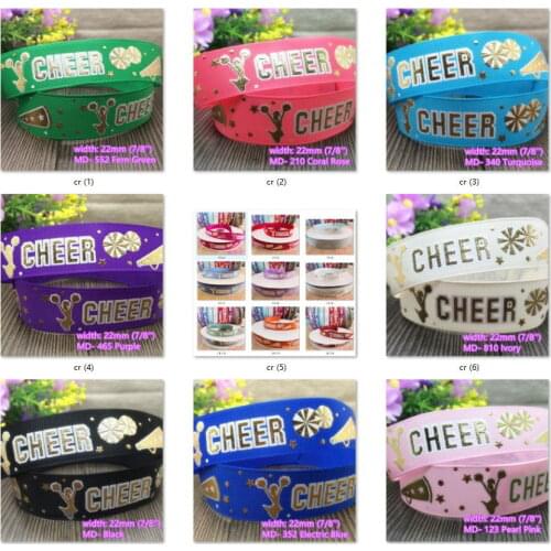 7/8'' 22mm gold CHEER hot stamped grosgrain ribbon printed ribbon clothing diy Bow Gift Wrap ribbon 10 yards free shipping