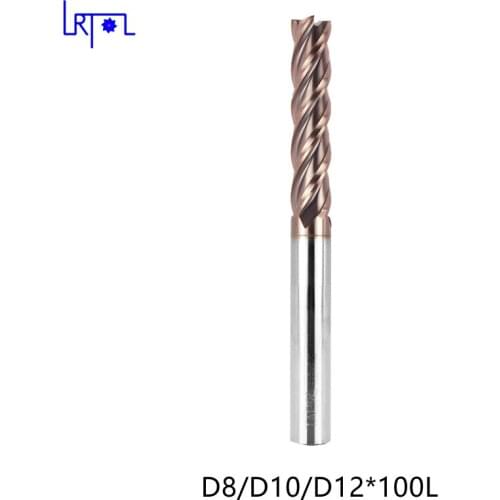 3PCS HRC50 D8/10/12*L100mm 4 Flutes Extra Long Tungsten Carbide Flat Square End Mill Set CNC Tool Milling Cutter of Machine