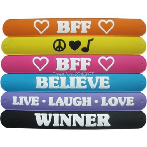 500pcs sports BFF BELIEVE LIVE LAUGH LOVE WINNER silicone slap bracelets rubber wristband free shipping by DHL express