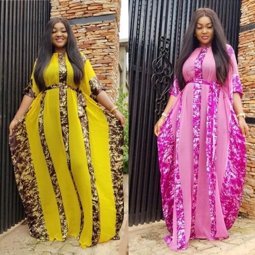 African Women Dress Abaya Dashiki Chiffon Stripes Patchwork Loose Arab Plus Size Arfican Dresses 2 Pieces Set Printed New