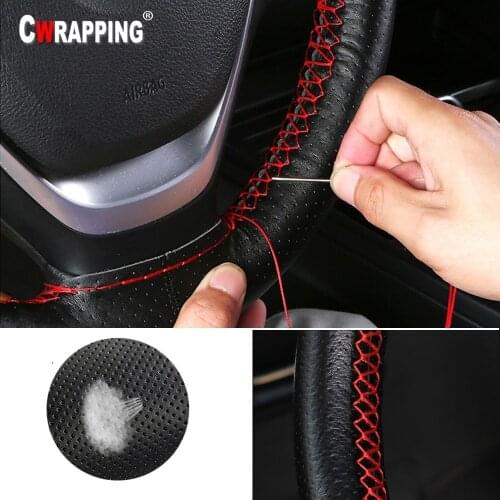 Auto Car Steering Wheel Cover Anti slip Genuine Cowhide Braid With Needles and Thread Diameter 38cm Size DIY Car Hot Car-styling