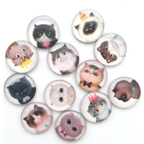 Free shipping (12pcs/lot)Kawaii Cat Round Glass Fridge Magnet Cartoon Animal Message sticker for kids gift Kitchen home Decor
