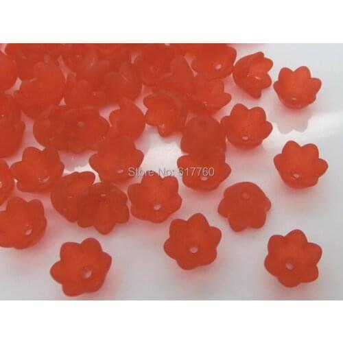 Free shipping-300pcs Red Acrylic Flower Frosted Spacer Beads 10x9mm D0155