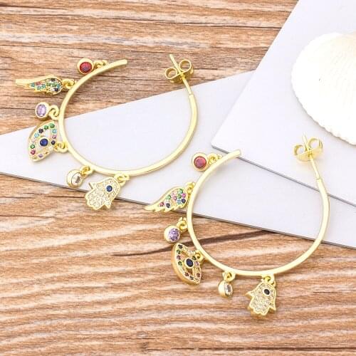 Big Circle Round Drop Earrings Evil Eye Wing Earrings Fashion Copper Zirconia Rainbow Statement Earrings Jewelry Gift For Women