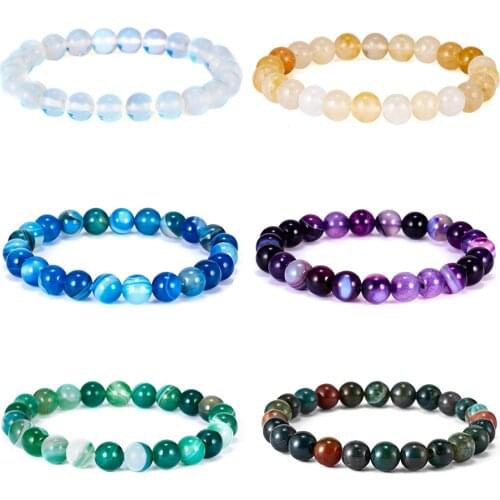 Fashion Natural Stone Bracelets Indian Natural Stone Amethysts Beaded Round Beaded Stretch Bracelets Bangles Unisex