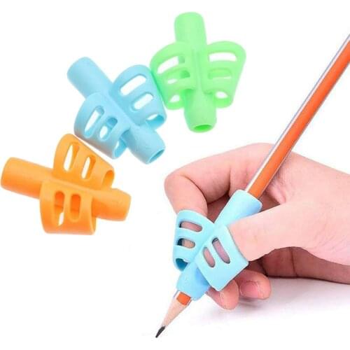 3-color childrens pen tool silicone finger ergonomic posture correction tool pencil writing pen holder yellow blue green