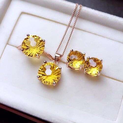 Lucky yellow gemstone, natural citrine suit, new design style, generous and dignified, 925 silver
