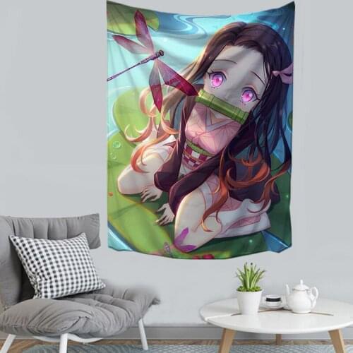 Demon Slayer Tapestry Kamado Nezuko Printing Wall Decoration Home Decor Kawaii Room Decor Anime Cartoon Beach Mat
