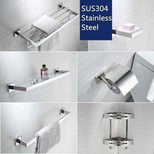 Chrome Polished Toilet Brush Holder wall Towel Rack SUS 304 Stainless Steel Bathroom Hardware Set Towel Paper Holder