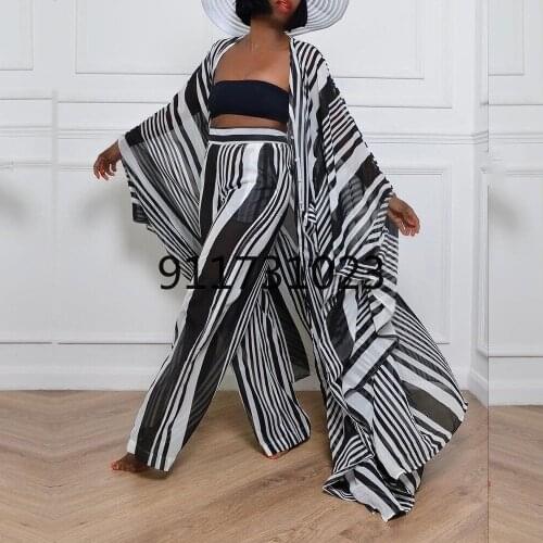 2 Piece Set Women African Dashiki New Fashion Two Piece Suit Long Tops And Wide Pants Party For Lady Africa Clothes 2021