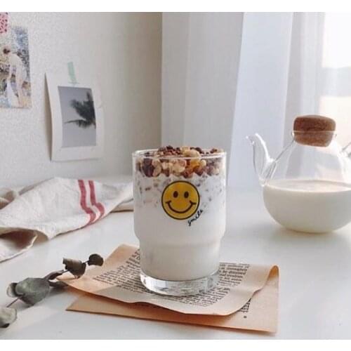Korean Cute Smiling Face Glass Water Cup Afternoon Tea Smile Mousse Cup Milk Juice Coffee Cup Home Yogurt Cup