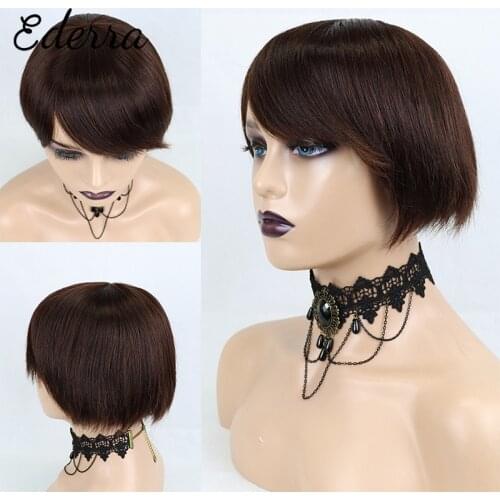 Brown Color Glueless Short Human Wigs With Bangs Non Lace Brazilian Virgin Hair Pixie Cut Wig For Black Women Cheap Hair Wig