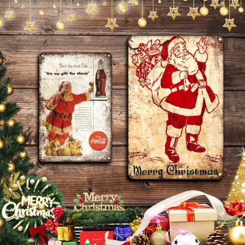 Merry Christmas Ornaments Gift Retro Metal Tin sign For New Year Santa Claus Stickers Sweet Home hanging Decoration Accessories