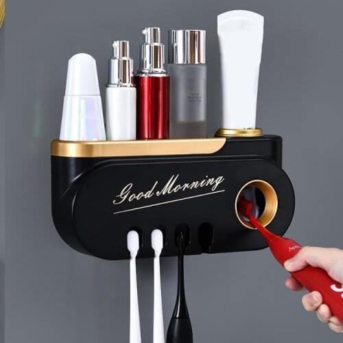 Multi-hanging Toothbrush Rack Bathroom Storage Free Punching Brush Toothbrush Holder Automatic Toothpaste Squeezer Dispenser