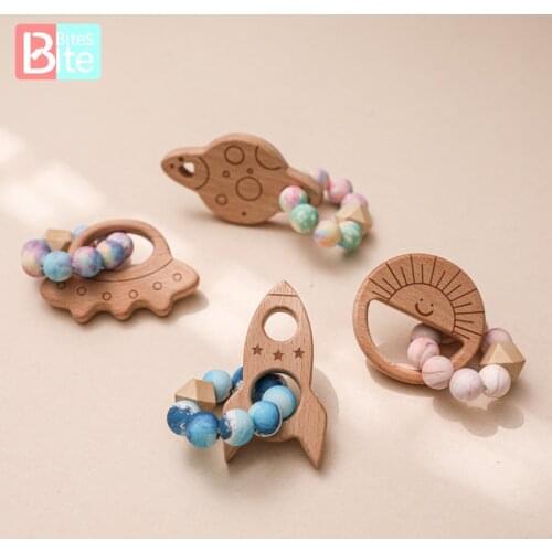 Bite Bites Baby Teether Set Cartoon Wooden Bracelet Silicone Beads Baby Oral Care Toys Relieve Children Emotions Molar Toys