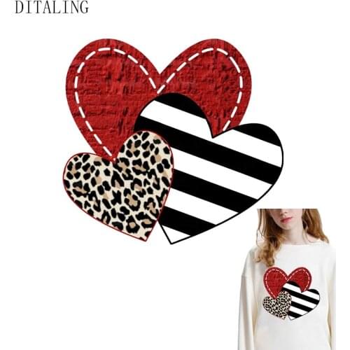 Leopard Heart Patch Stripe Red Love Thermal Sticker On Clothes DIY T-Shirt Lovely Girl Thermal Transfer To Clothes Ironing Patch
