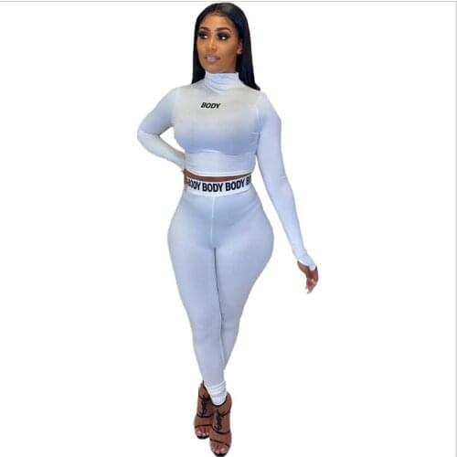 2020 New Arrivals Long Sleeve Crop Top With Pants 2 Pieces Set Women Clothing
