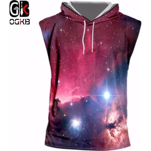 OGKB Harajuku Cool Tank Top With Hood Men/womens 3D Print Red Galaxy Space Cap Vest Hombre Hiphop Streetwear Hoodies Jacket 7XL