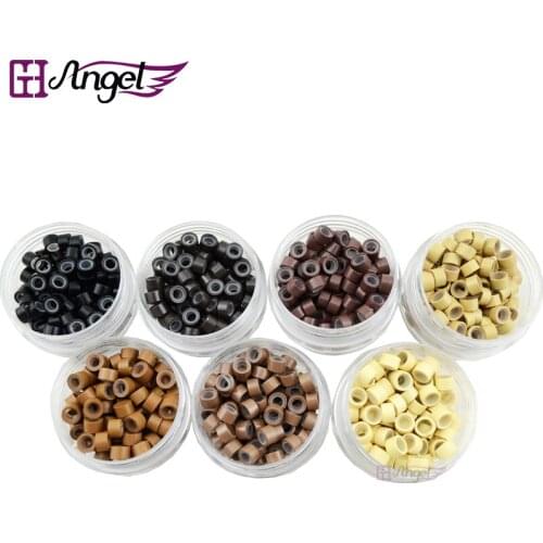 Wholesale 100pcs/jar 5.0*3.0*3.0mm Micro Lined Silicone Rings Microlinks Hair Beads for Human Feather Hair Extensions Tools
