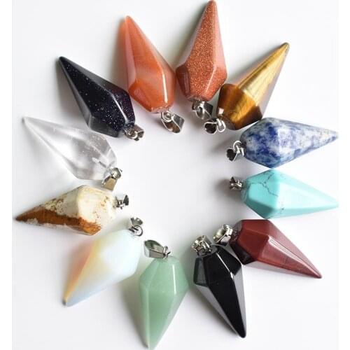Wholesale 12pcs/lot Fashion good quality mix natural stone pendulum Pyramid Pendant For jewelry accessories making free shipping