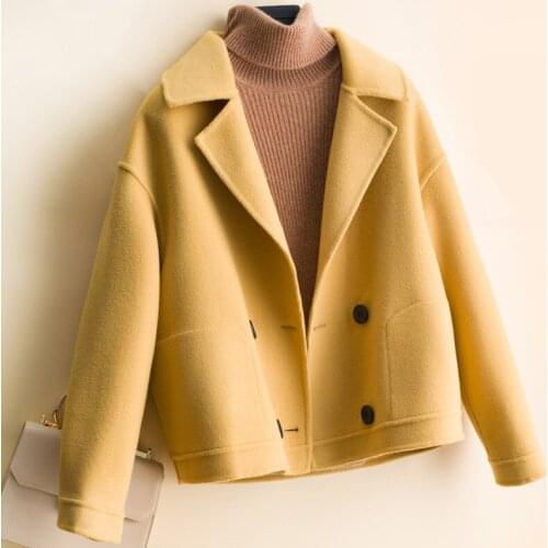 High Quality Short Solid Color Double Faced Cashmere Women Loose Double Breasted Wool Coat Autumn Winter Veste Femme En Laine