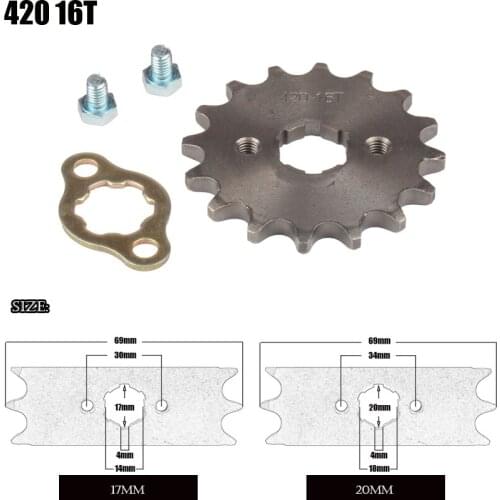 Motorcycle Front Engine Sprocket 420 17mm 20mm 16 Tooth for Stomp Upower Dirt Pit Bike ATV Quad Go Kart Moped Buggy Scooter