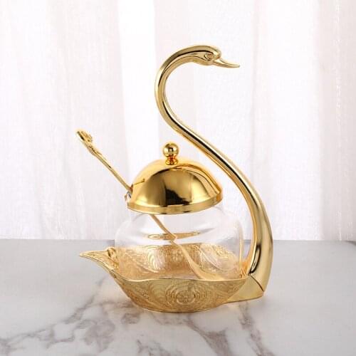 Swan Condiment Pot Seasoning Container European luxury Aluminum Spice Glass Jar Salt Sugar Bowl Pepper Coffee Storage Organizer