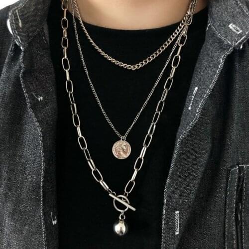 New Trendy Metal Ball Coin Cross Pendant Multi-layer Punk Design Long Chains Necklaces For Women men Jewelry Gifts