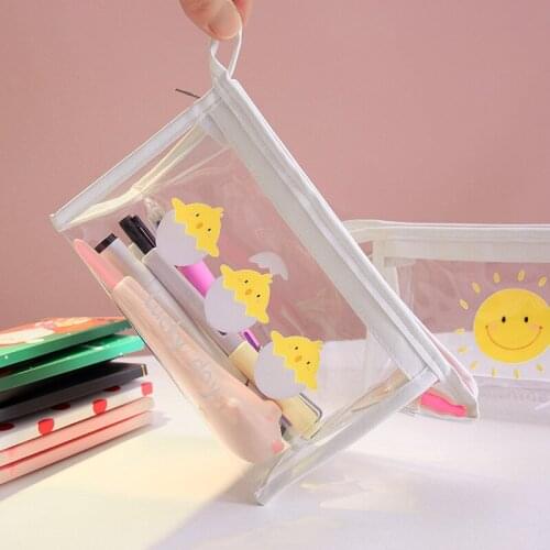 Korean of the transparent pencil case leather simple student stationery bag cartoon cosmetic bag girl heart fairy storage bag