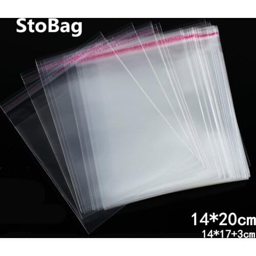 StoBag 200pcs 14*20cm Clear Self Adhesive Cello Cellophane Bag OPP Plastic Bags Jewelry Packaging Candy Cookie Gift Packaging
