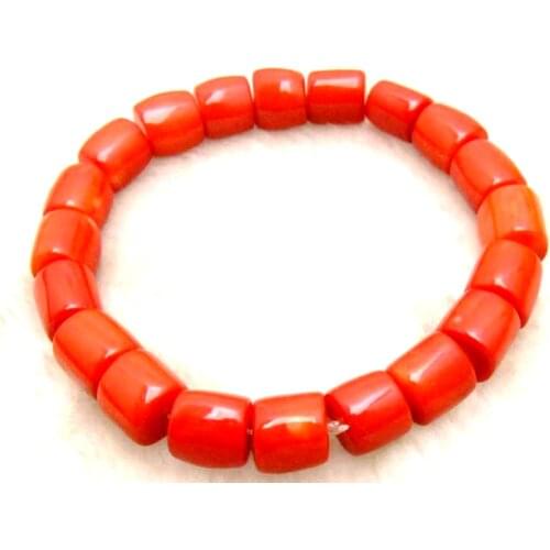 Qingmos Natural Coral Bracelet for Women with Red GENUINE 10-11mm Thick Slice Coral Elastic Bracelet Jewelry bra272 Pulseira