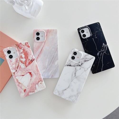 The Square Retro Marble Texture Phone Case For iPhone 12 11 Pro XS MAX XR X 8 7 Plus SE2020 Soft IMD ShockProof Back Cover Coque