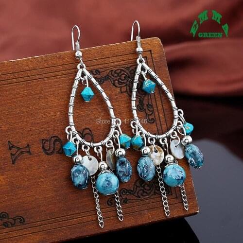 Big Drop Bohemia Long Hanging Dangle Beaded Earrings for women New Circle Statement Ethnic Earring bijouterie Jewelry