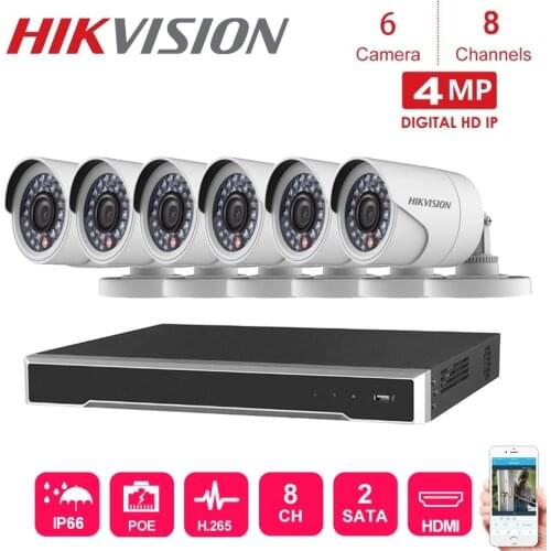 8 Channels Hikvision Poe Nvr Video Surveillance With 6 Pcs 4MP Ip Camera Network Security Night Vision CCTV Security System kits
