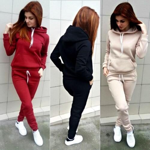 Lanxirui 2pcs /Set Womens Casual Hooded Tops Long Pants Cotton Tracksuit Sweatshirt Sweat Suit 2pcs Outfitsset