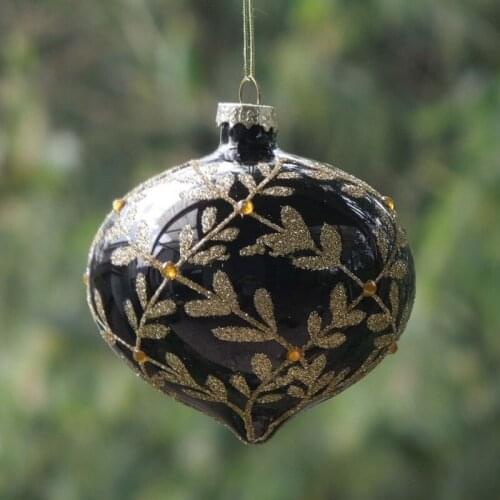 Free Shipping 4pcs/pack Black Series Onion Shaped Glass Pendant Christmas Tree Decorative Hanging Ornament