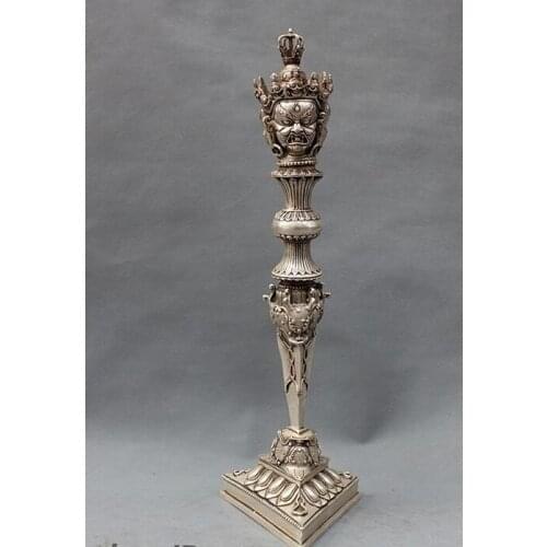 Tibet White Copper Silver Buddhism Mahakala Buddha Phurba Dagger Holder