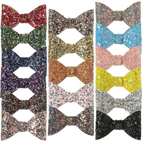 XIMA 17pcs/lot 3.5''Glitter Sequin Fabric Bow Without Clip DIY Handmade for Girls Accessories