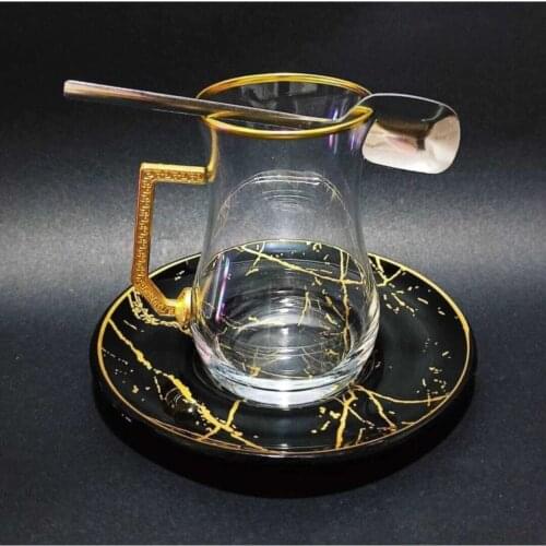 Turkish Tea Cup 18 Piece Practical Spoon Tea Set Turkish Arabic Moroccan British French Tea Coffee Cup Serti Marble patterned