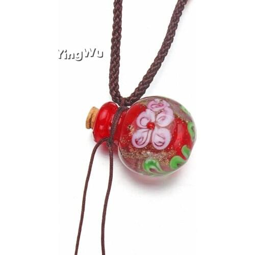 Yingwu Wholesale 1pc Flower Heart Handmade Murano Lampwok Glass Aqua Perfume Bottle Pendant Woven Ropes Necklace Jewelry