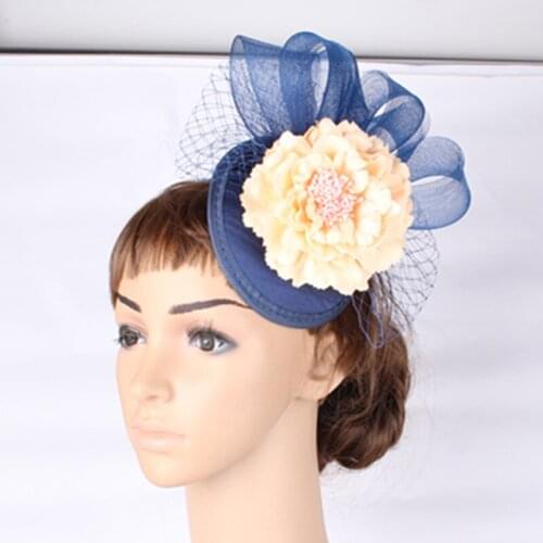 Multiple Colors Women Wedding Satin Fascaintor Base Party Silk Flower Hats With Veil Wedding Decor Hair Accessories MYQ133