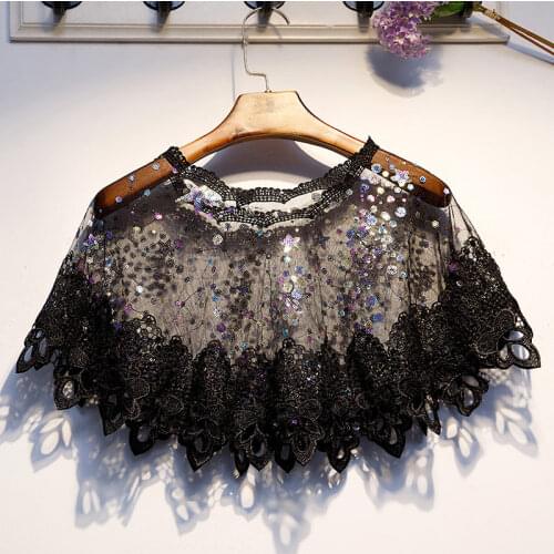 Womens Bridal Wedding Floral Lace Sequins Wraps and 1920S Shawls Bolero Shrug Short Shawls Black Sun protection Capelet