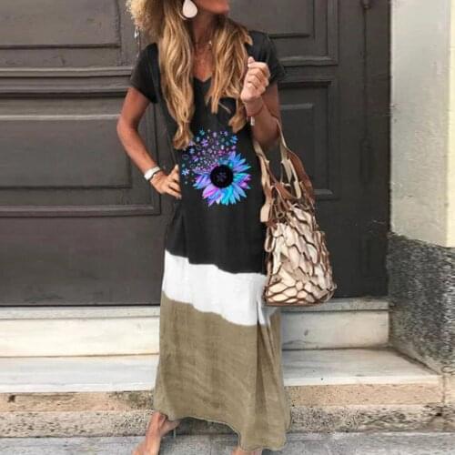 Half Sleeved V Neck Printed Loose Dress Womens Fashion Casual Vintage Spring Autumn All-match Plus Size Beach Dresses Vestidos