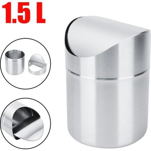 1.5 L Mini Stainless Steel Trash Can Little Tabletop Trashbox Home Garbage With Swing Lid For Home Office Accessories